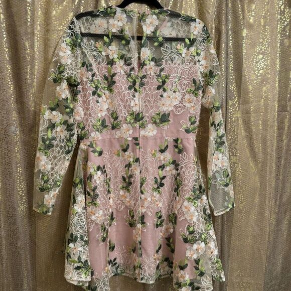 ASOS Pink Green White Embroidered Flower Mini Spring Dress 8 NWT - Picture 2 of 10